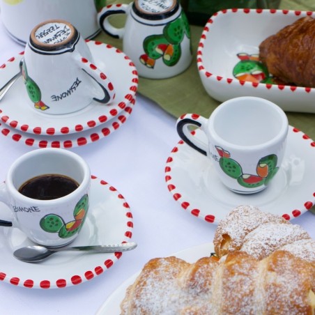 Sicilian Handmade Coffee Cup with Saucer Folk Pricly Pear TZZ56FC Sicilian Handmade Coffee Cup with Saucer Folk Pricly Pear TZZ56FC